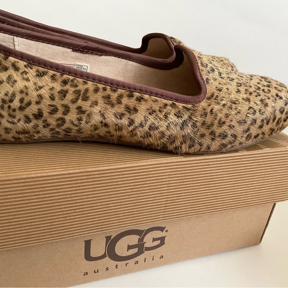 UGG ALLOWAY METALLIC LEOPARD CALF HAIR Ballet Flats Shoes NEW - Picture 2 of 15